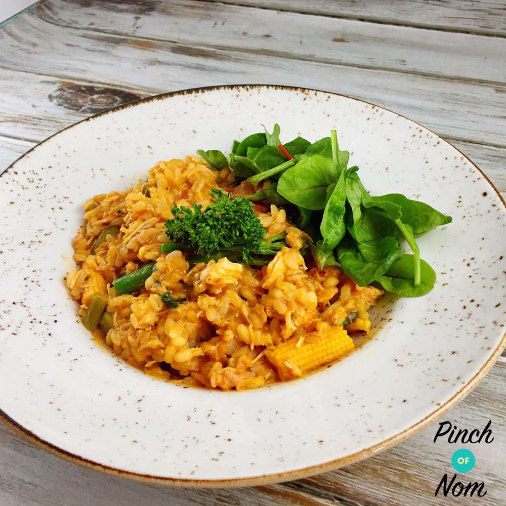 Tomato, Bacon, Sausage and Mushroom Risotto - Pinch of Nom Slimming Recipes