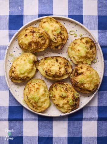 Air Fryer Loaded Potato Skins pinchofnom.com