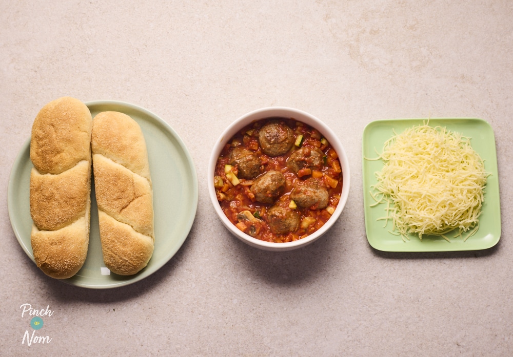 Ingredients for Pinch of Nom Meatball Marinara Sliders on counter.