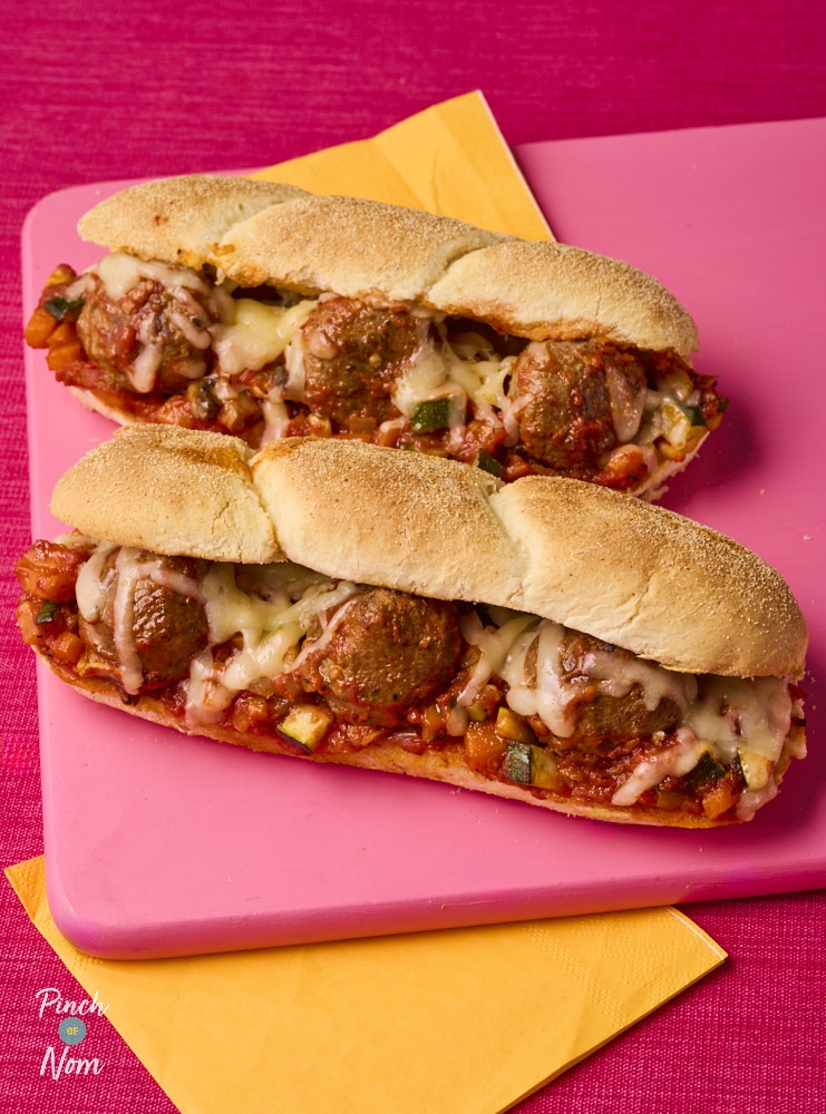 Pinch of Nom Meatball Marinara Sliders, stuffed and ready for serving.