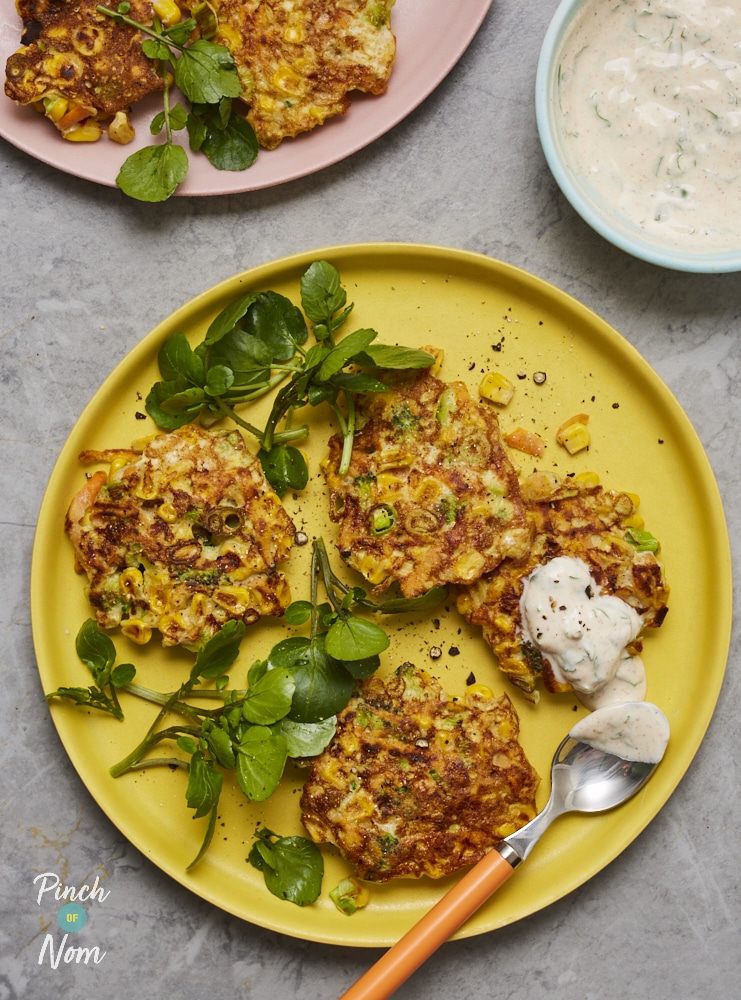 Broccoli and Sweetcorn Fritters - Pinch of Nom Slimming Recipes
