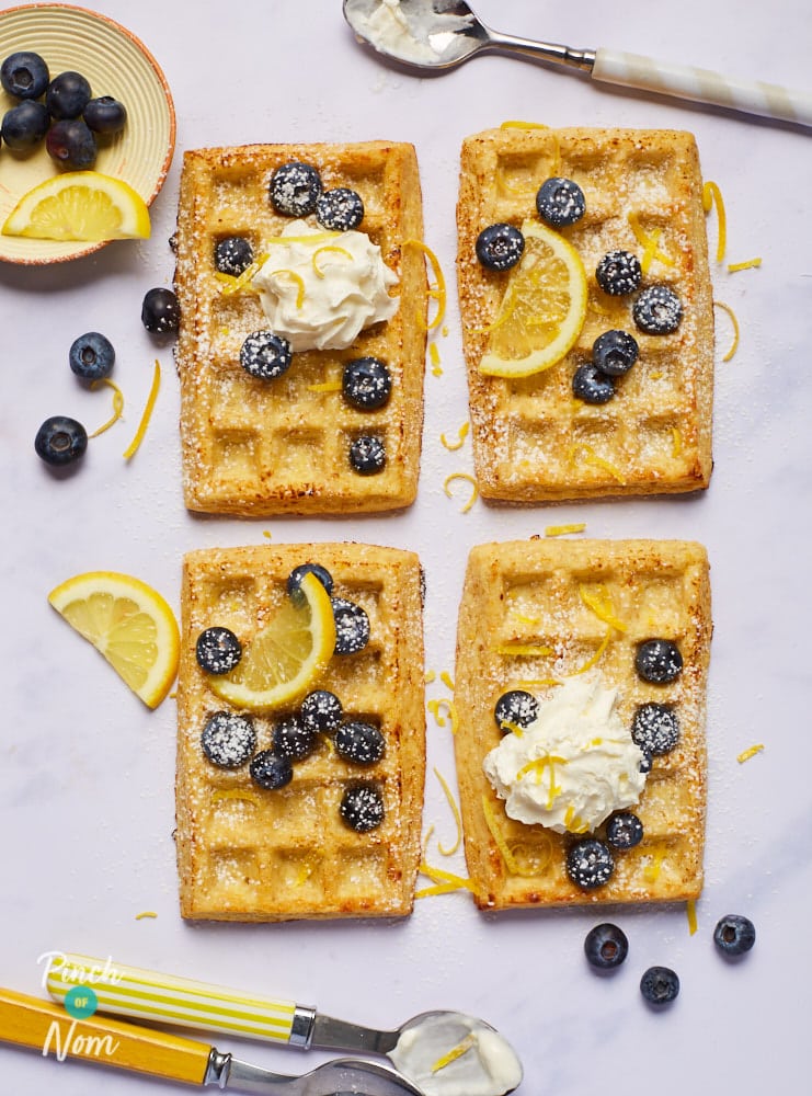 Lemon and Blueberry Waffles - Pinch of Nom Slimming Recipes