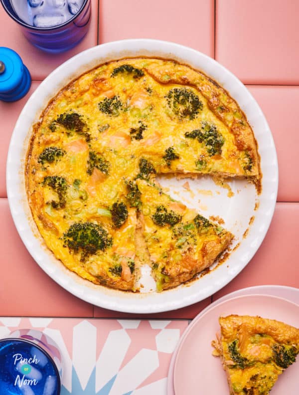 Smoked Salmon and Broccoli Quiche pinchofnom.com