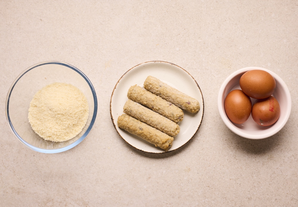 Ingredients for Pinch of Nom Vegetarian Scotch Eggs laid out on counter.