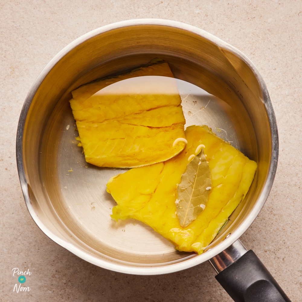 Haddock in saucepan, covered with water.