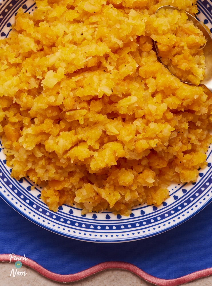 Buttery Carrot and Swede Mash, combined and ready for serving.
