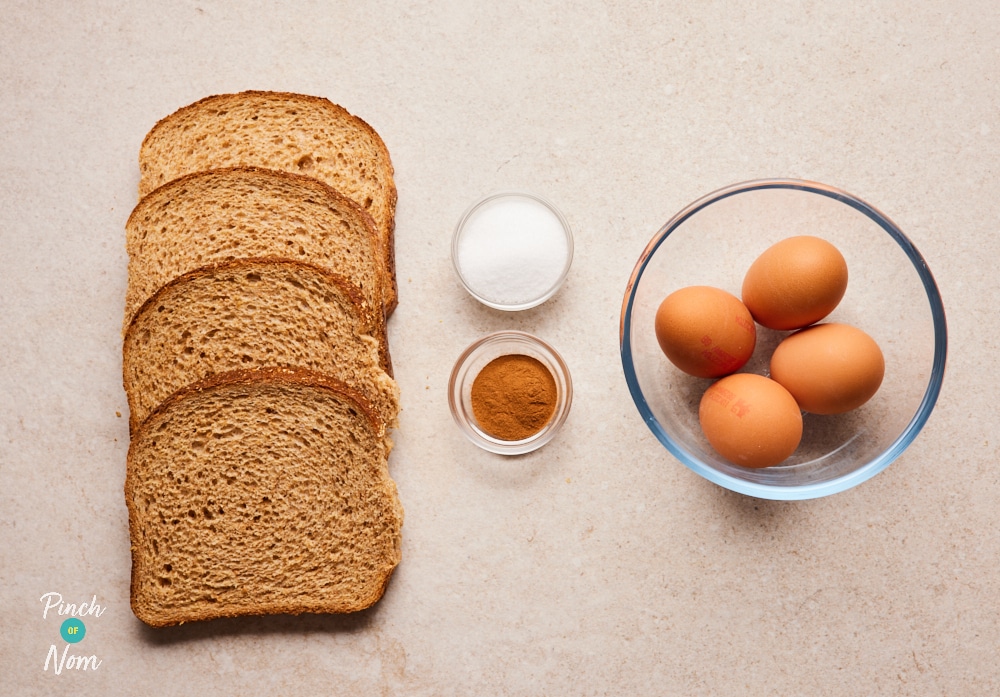 Ingredients for French Toast laid out on counter.