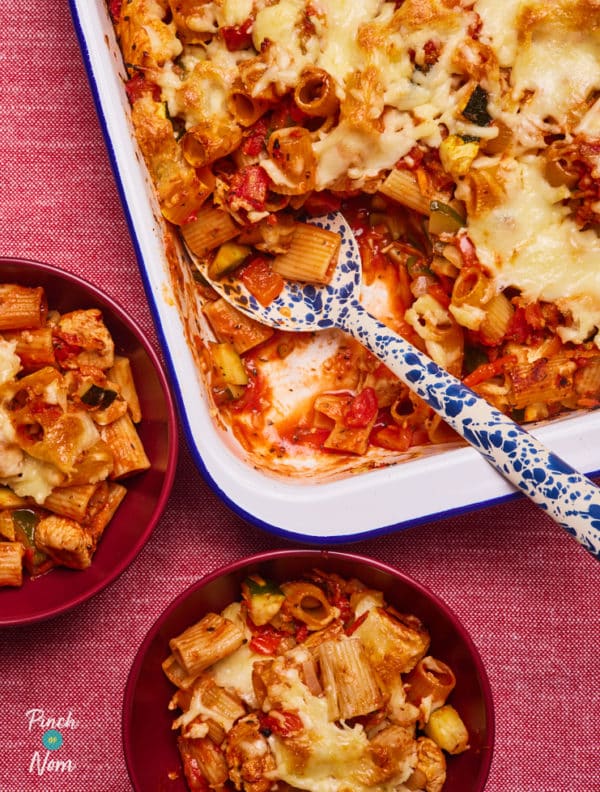 Turkey Ratatouille Pasta Bake pinchofnom.com