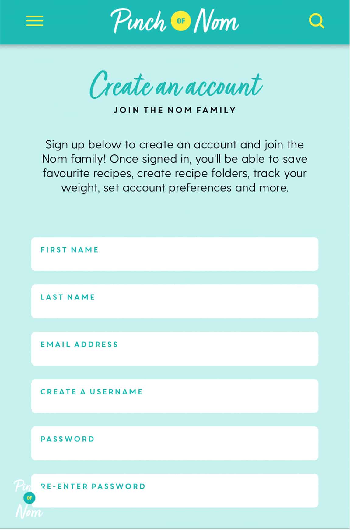 How to sign up and in to the website - Pinch of Nom