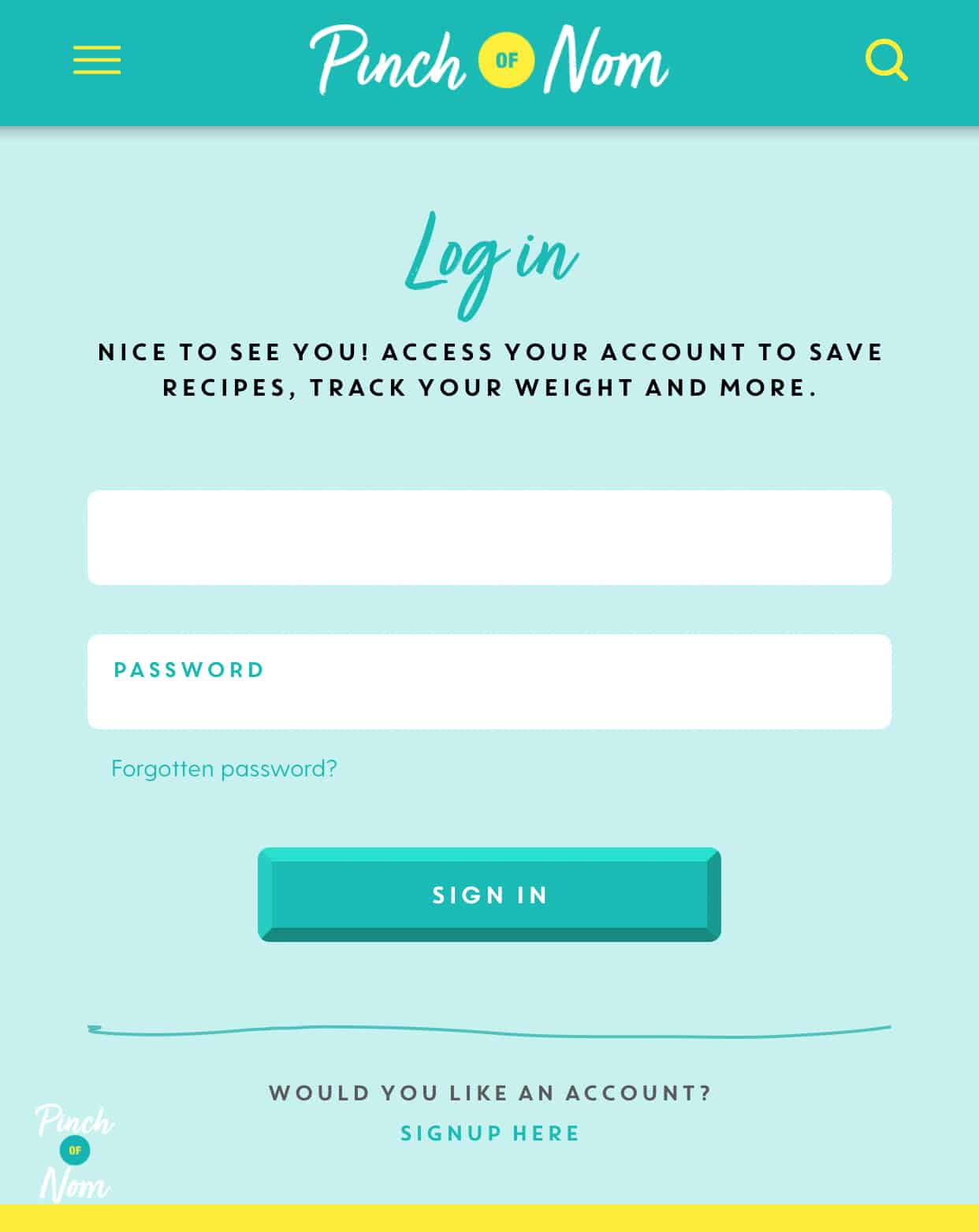How to sign up and in to the website - Pinch of Nom