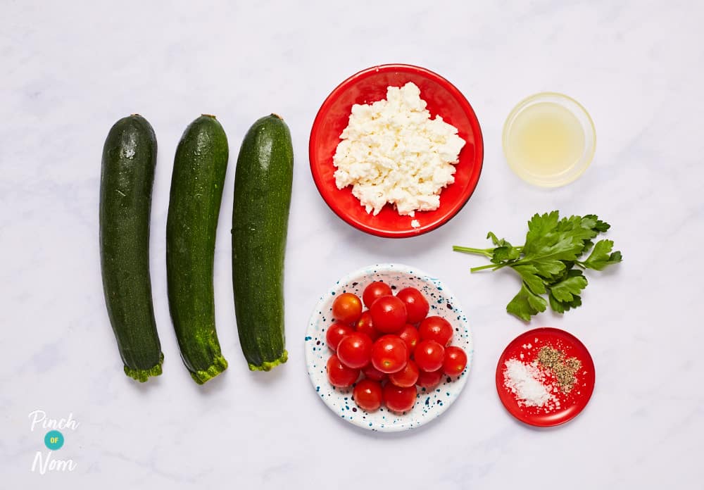 Courgette Ribbon, Lemon and Feta Salad - Pinch of Nom Slimming Recipes
