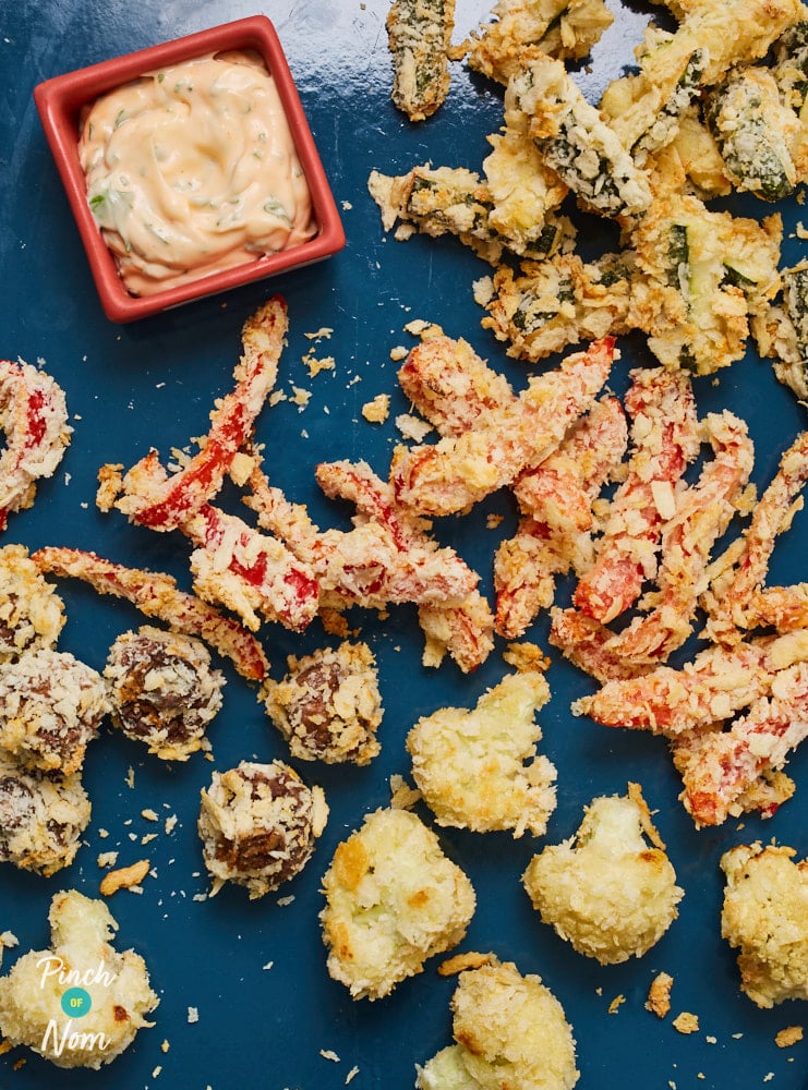 Baked Vegetable Tempura with Spicy Dip - Pinch of Nom Slimming Recipes
