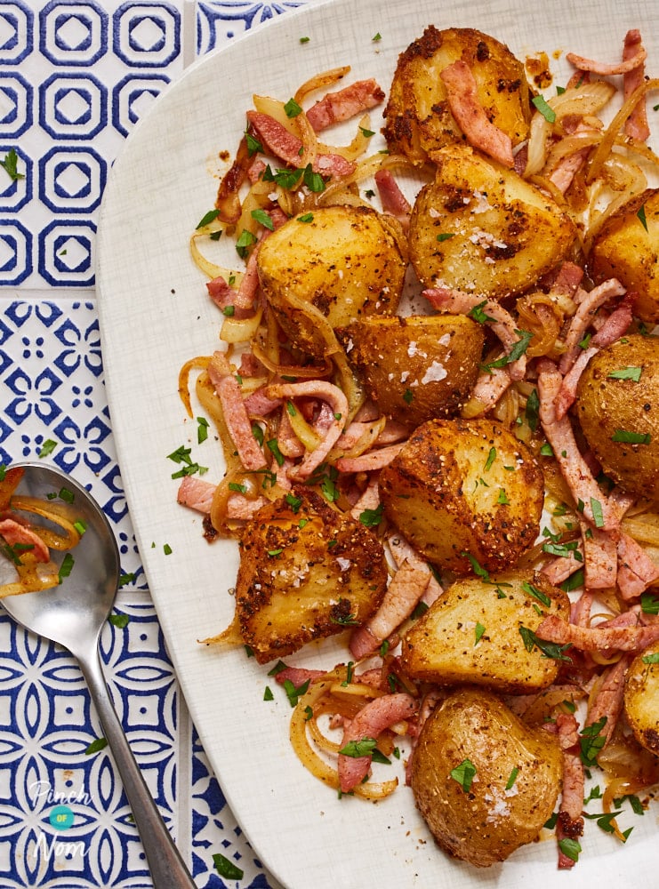 Roasted Potatoes with Smoked Bacon - Pinch of Nom Slimming Recipes