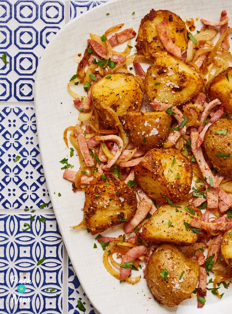 Roasted Potatoes with Smoked Bacon - Pinch of Nom Slimming Recipes