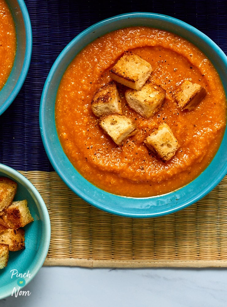 Cream of Tomato Soup and Croutons - Pinch of Nom Slimming Recipes