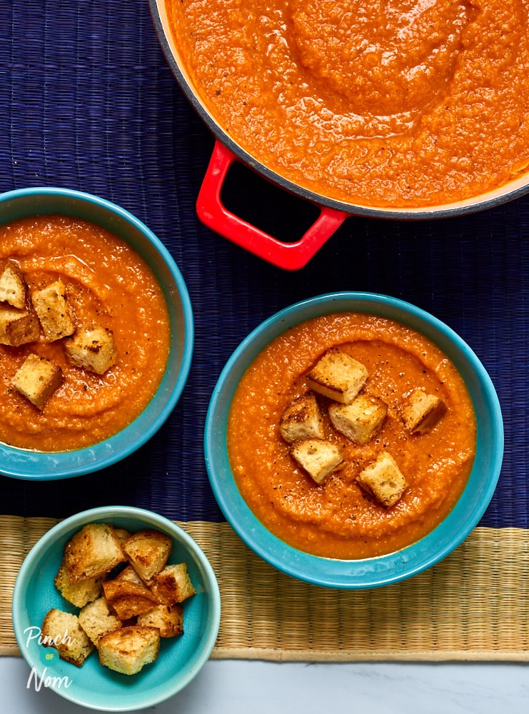 Cream of Tomato Soup and Croutons - Pinch of Nom Slimming Recipes