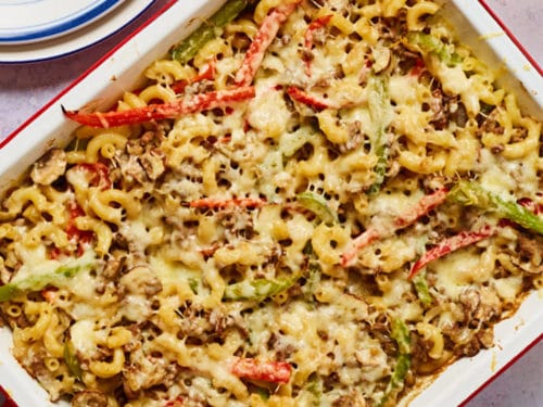 Philly Cheesesteak Pasta - Pinch Of Nom