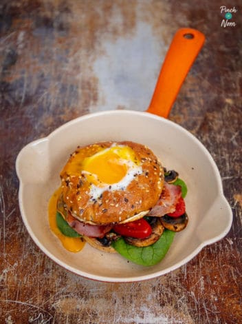 Egg-in-the-Hole Breakfast Bagel pinchofnom.com