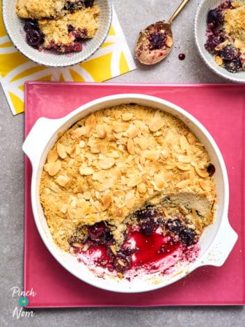 Cherry Bakewell Crumble pinchofnom.com