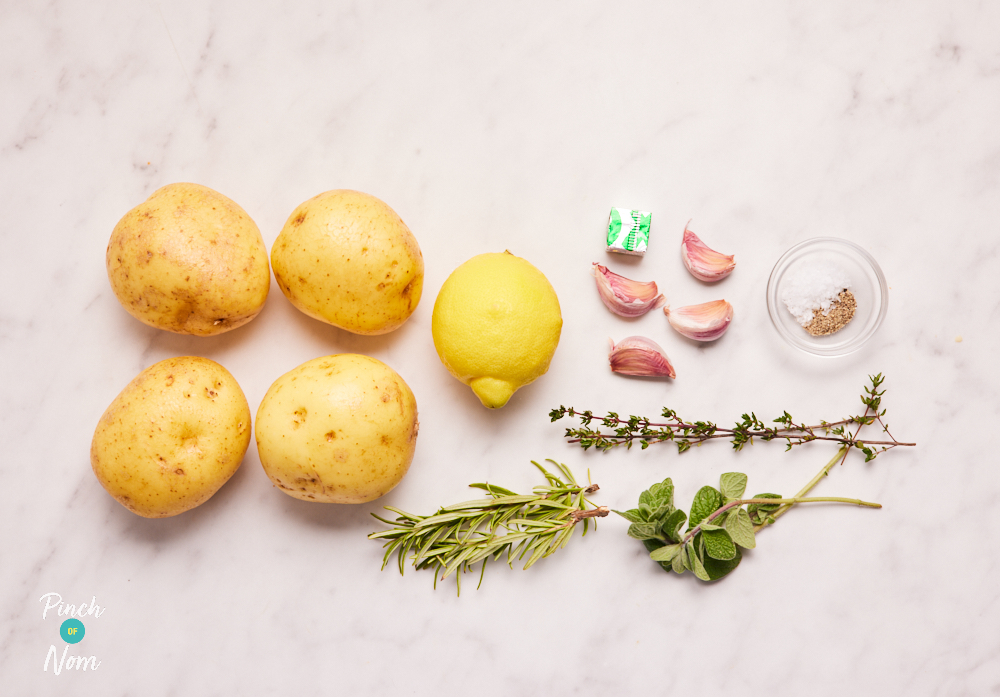 Roasted Potatoes with Herbs and Lemons - Pinch of Nom Slimming Recipes