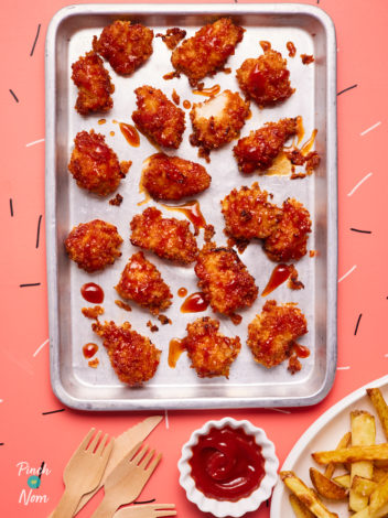Sticky Chicken Nuggets pinchofnom.com