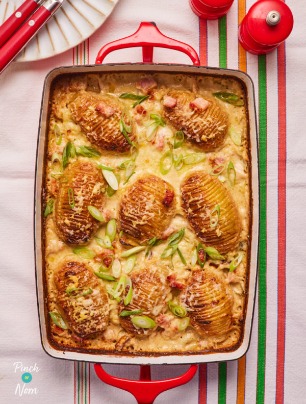 Spiralized Hasselback Potato Gratin - Just a Little Bit of Bacon