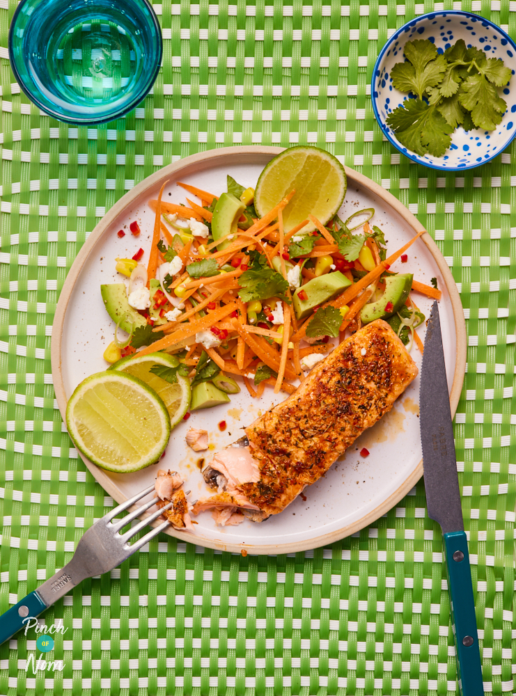Blackened Salmon and Zingy Salad - Pinch of Nom Slimming Recipes