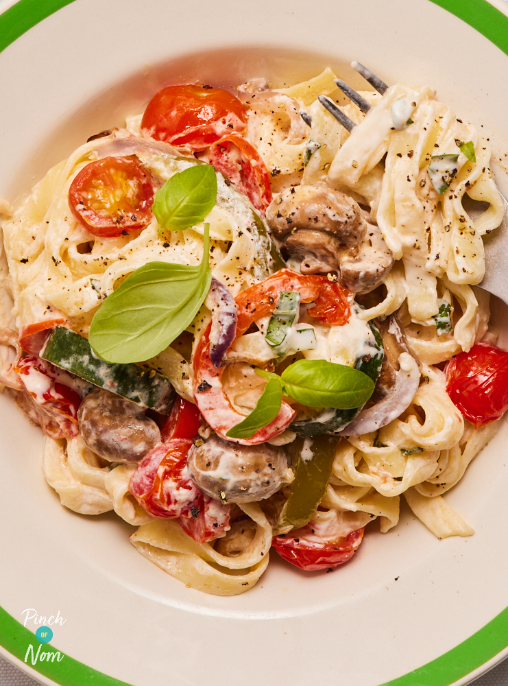 Creamy Tagliatelle with Roasted Vegetables - Pinch of Nom Slimming Recipes