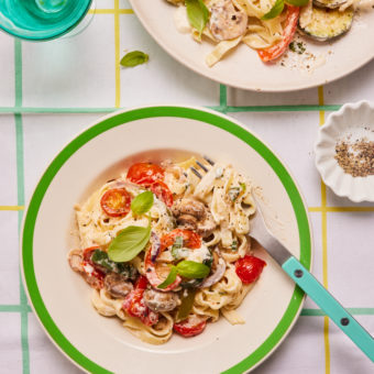 Creamy Tagliatelle with Roasted Vegetables - Pinch of Nom Slimming Recipes