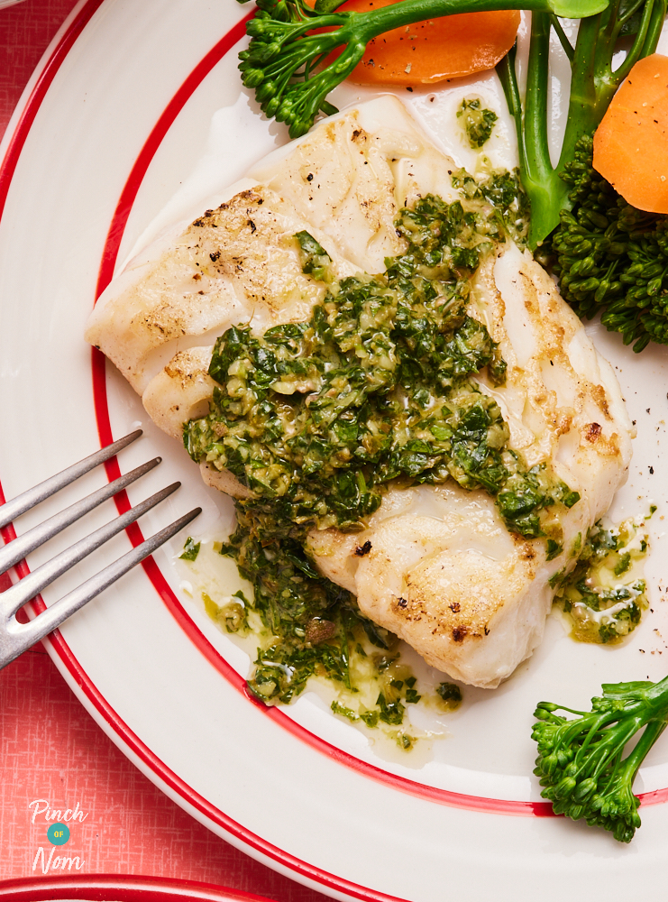 Cod with Salsa Verde - Pinch of Nom Slimming Recipes