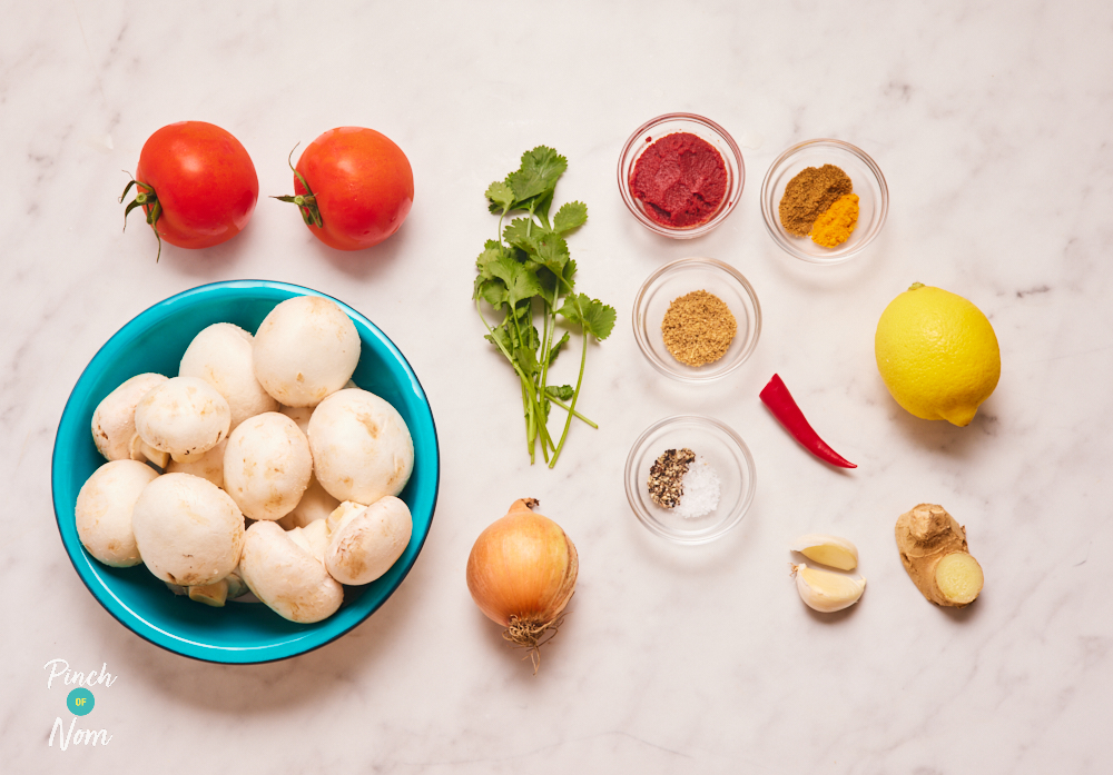 Mushroom Bhaji - Pinch of Nom Slimming Recipes