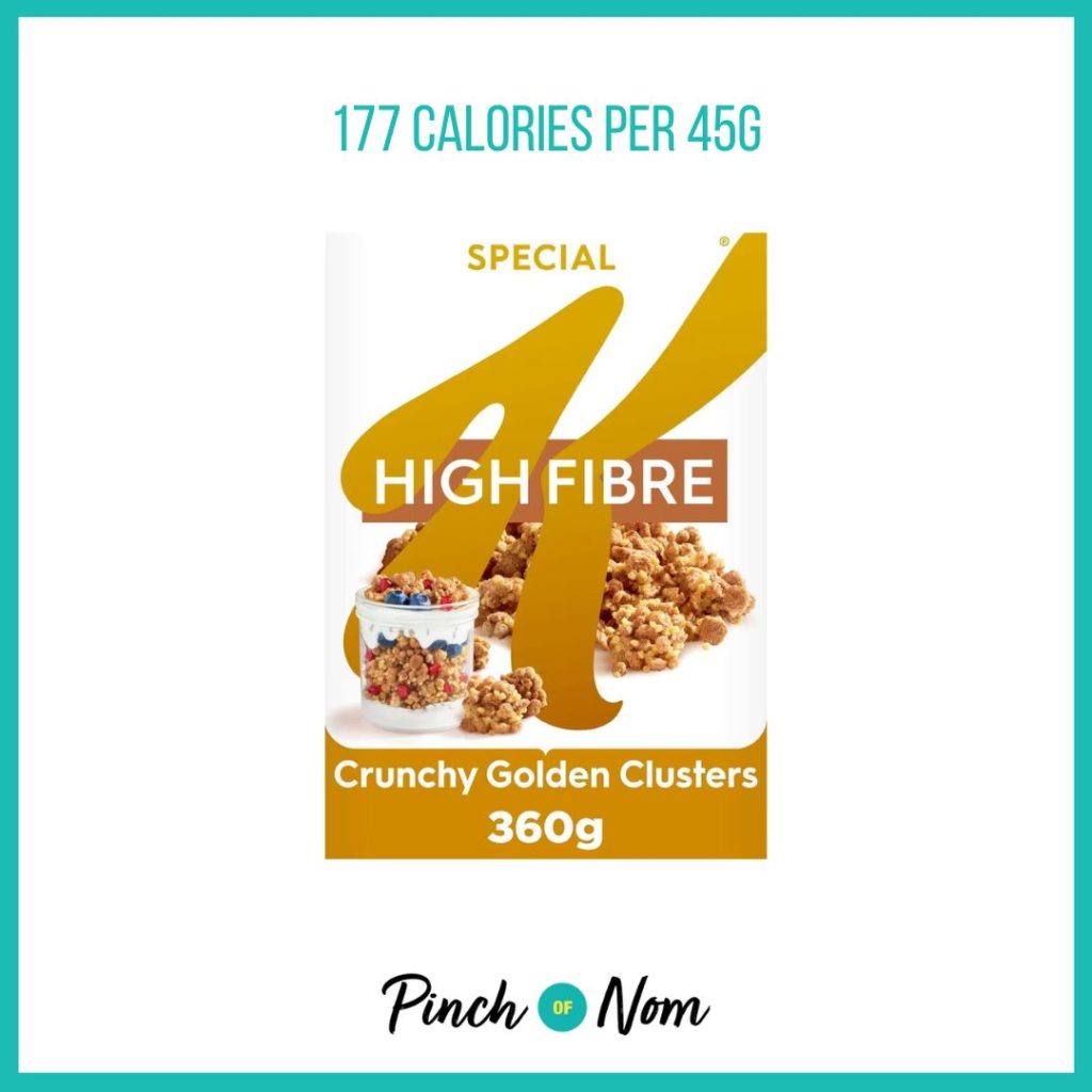 Kellogg's Special K High Fibre Crunchy Golden Clusters Cereal, featured in Pinch of Nom's Weekly Pinch of Shopping with the calorie count printed above (177 calories per 45g serving).