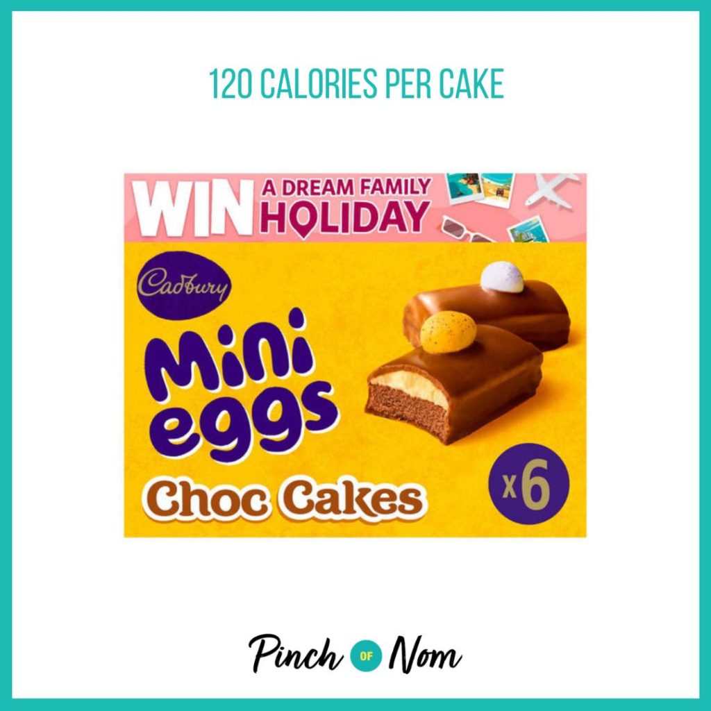 Cadbury Mini Eggs Choc Cakes, featured in Pinch of Nom's Weekly Pinch of Shopping with the calorie count printed above (120 calories per cake).
