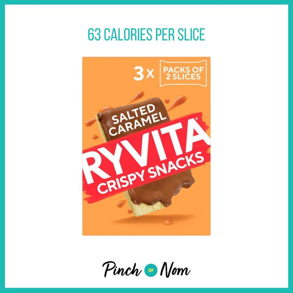 Ryvita Crispy Snacks Salted Caramel, featured in Pinch of Nom's Weekly Pinch of Shopping with the calorie count printed above (63 calories per slice).