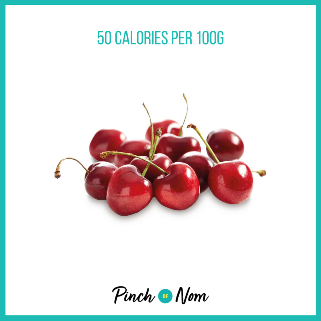 Cherries from Aldi's Super 6 selection, featured in Pinch of Nom's Weekly Pinch of Shopping with calories above (50 calories per 100g).