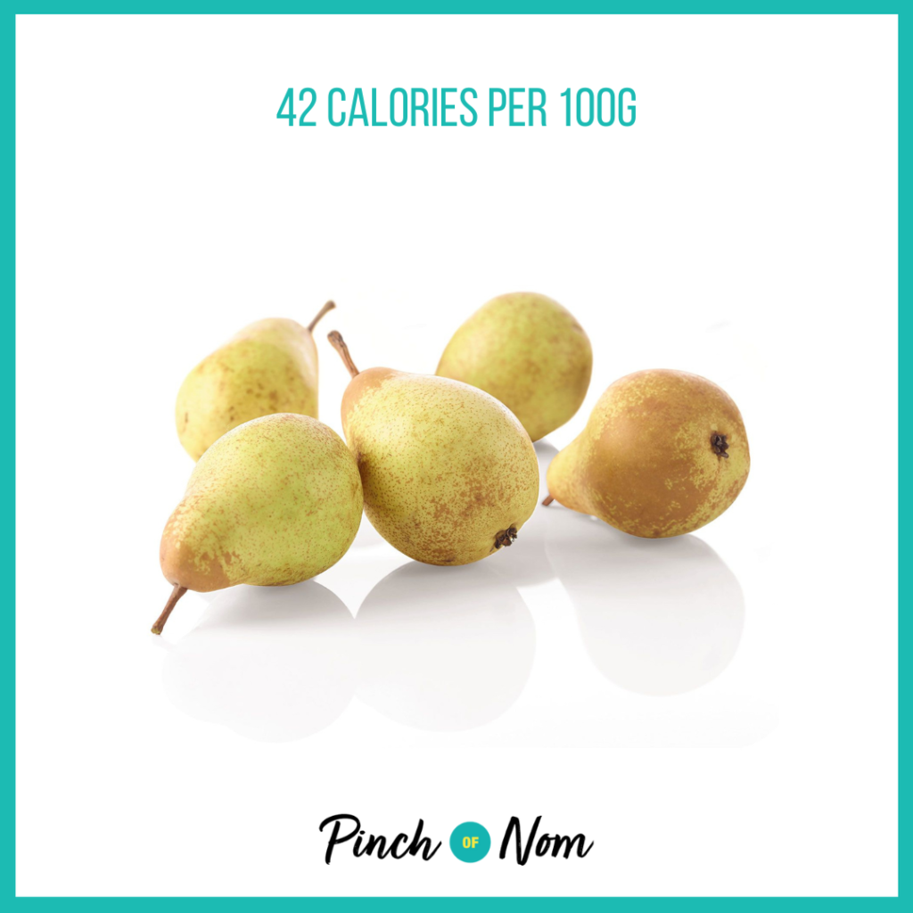 Mini Pears from Aldi's Super 6 selection, featured in Pinch of Nom's Weekly Pinch of Shopping with calories above (42 calories per 100g).
