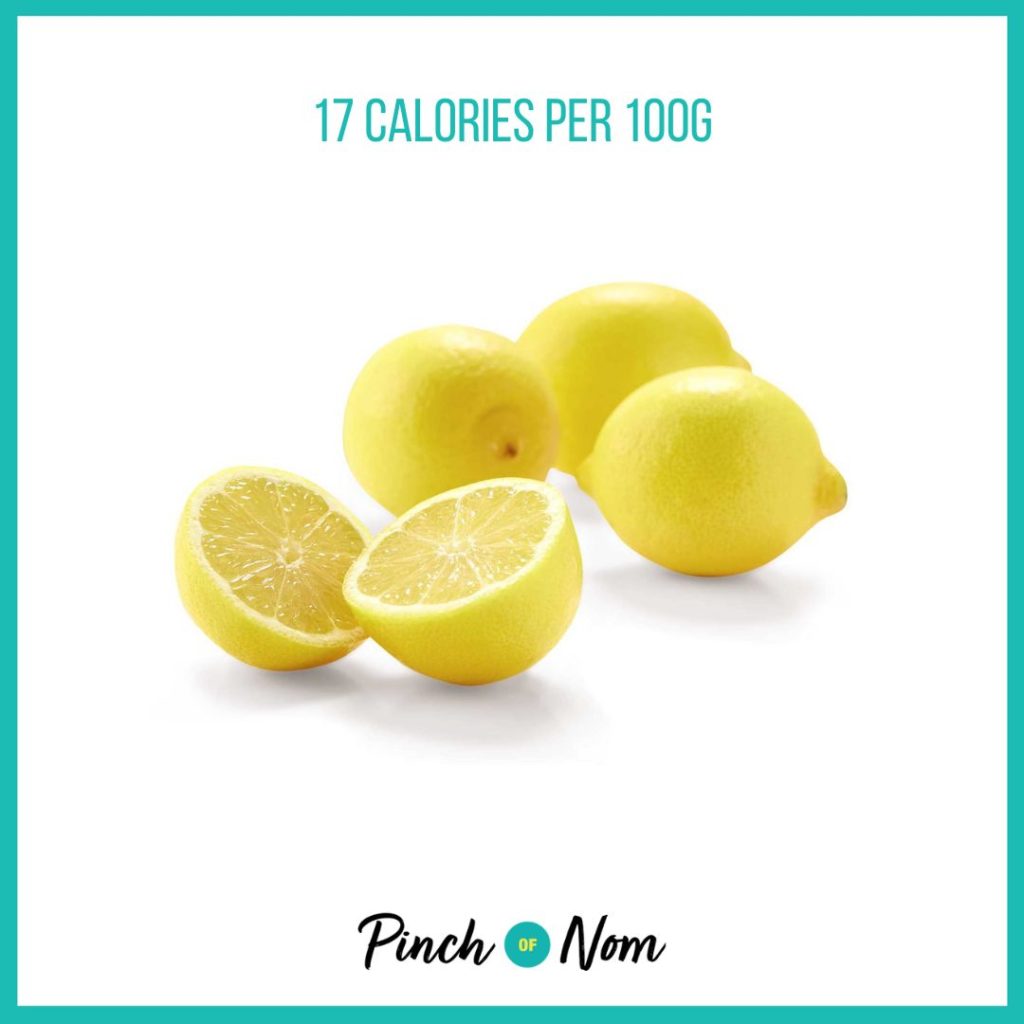 Lemons from Aldi's Super 6 selection, featured in Pinch of Nom's Weekly Pinch of Shopping with calories above (17 calories per 100g).