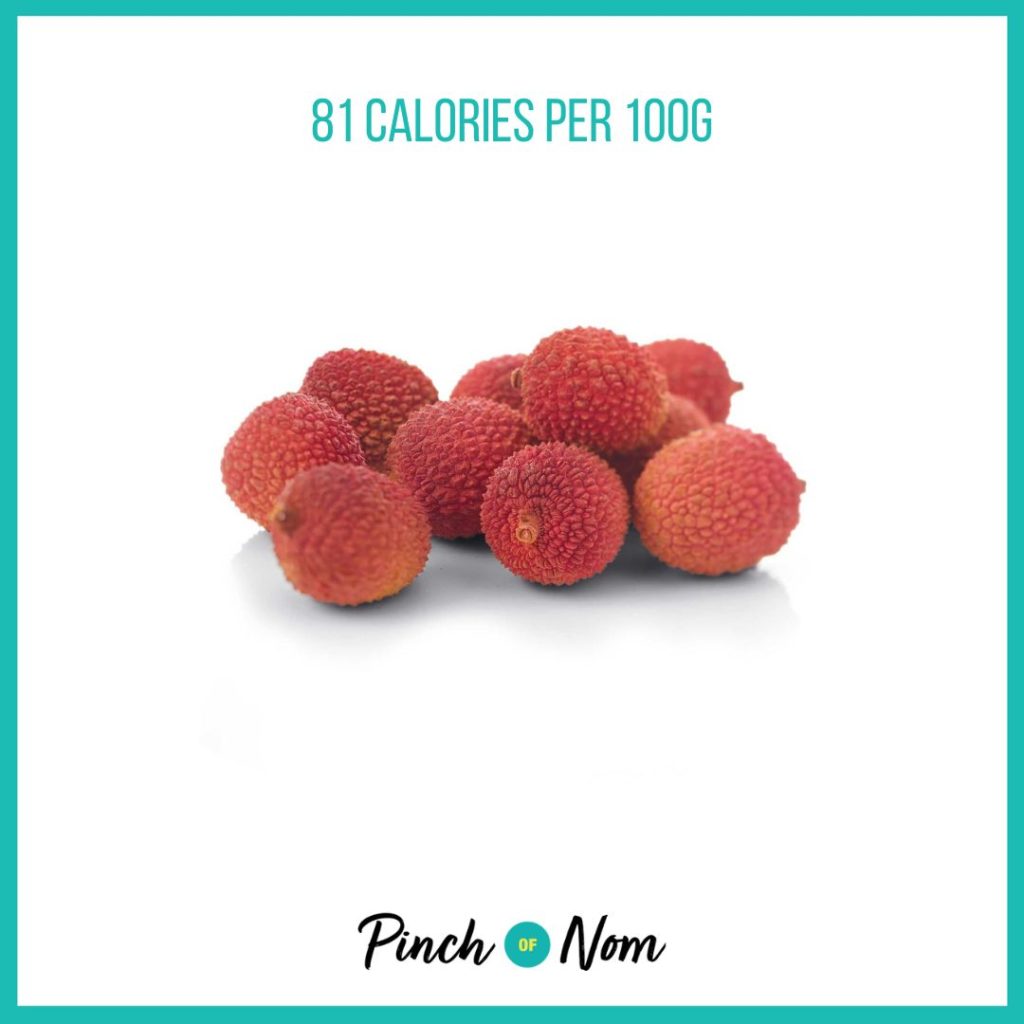 Lychees from Aldi's Super 6 selection, featured in Pinch of Nom's Weekly Pinch of Shopping with calories above (81 calories per 100g).