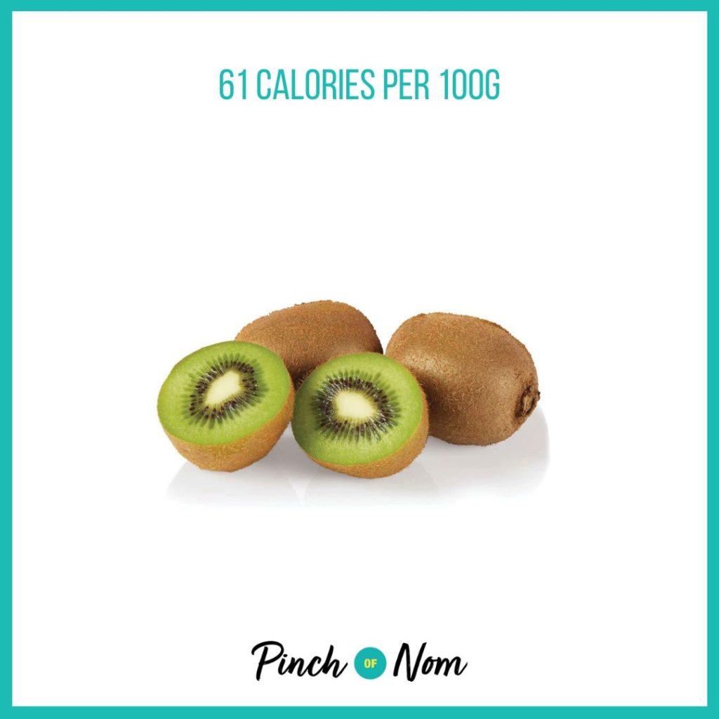 Kiwis from Aldi's Super 6 selection, featured in Pinch of Nom's Weekly Pinch of Shopping with calories above (61 calories per 100g).