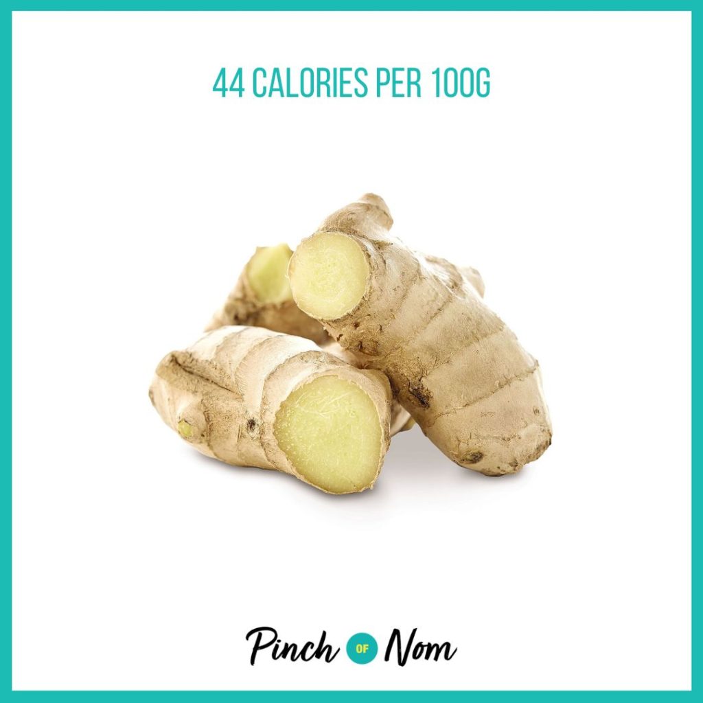 Ginger from Aldi's Super 6 selection, featured in Pinch of Nom's Weekly Pinch of Shopping with calories above (44 calories per 100g).