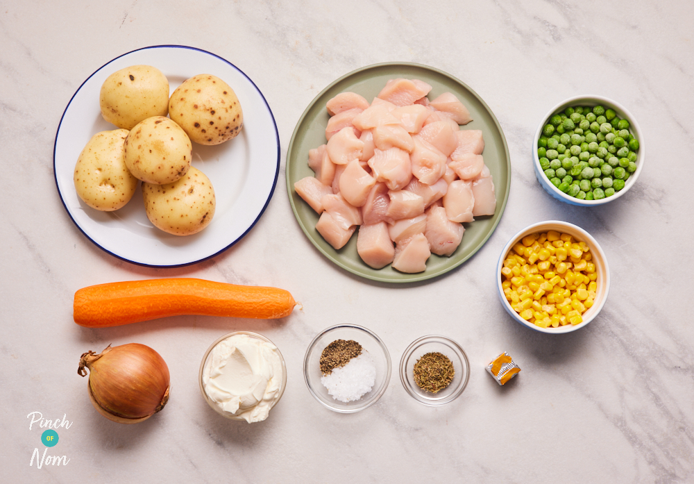The raw ingredients for Pinch of Nom's Chicken and Vegetable Hotpot.