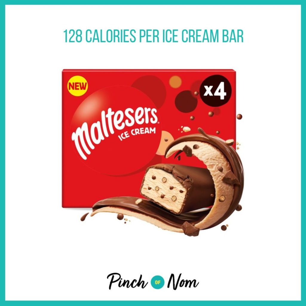 Malteser Ice Cream Bar, featured in Pinch of Nom's Weekly Pinch of Shopping with the calorie count printed above (128 calories per ice cream bar)
