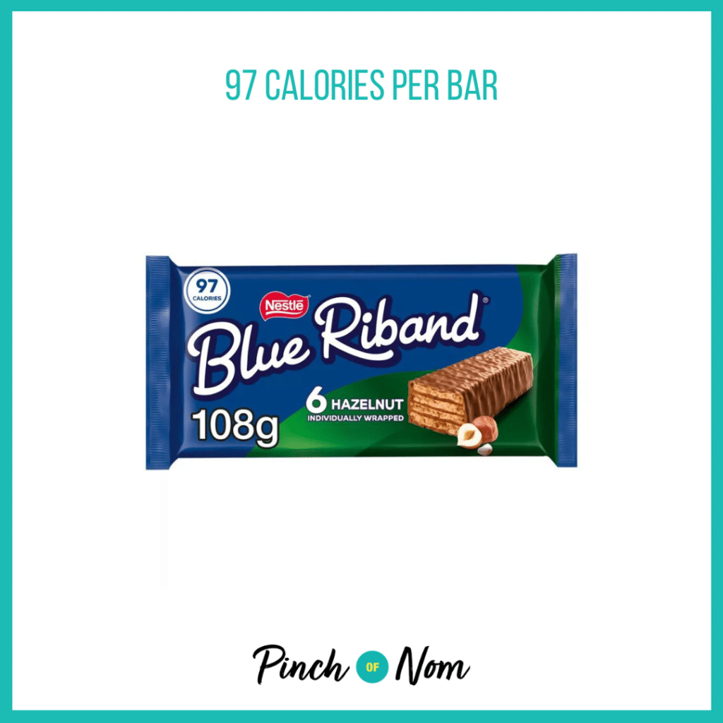 Blue Riband Hazelnut, featured in Pinch of Nom's Weekly Pinch of Shopping with the calorie count printed above (97 calories per bar).