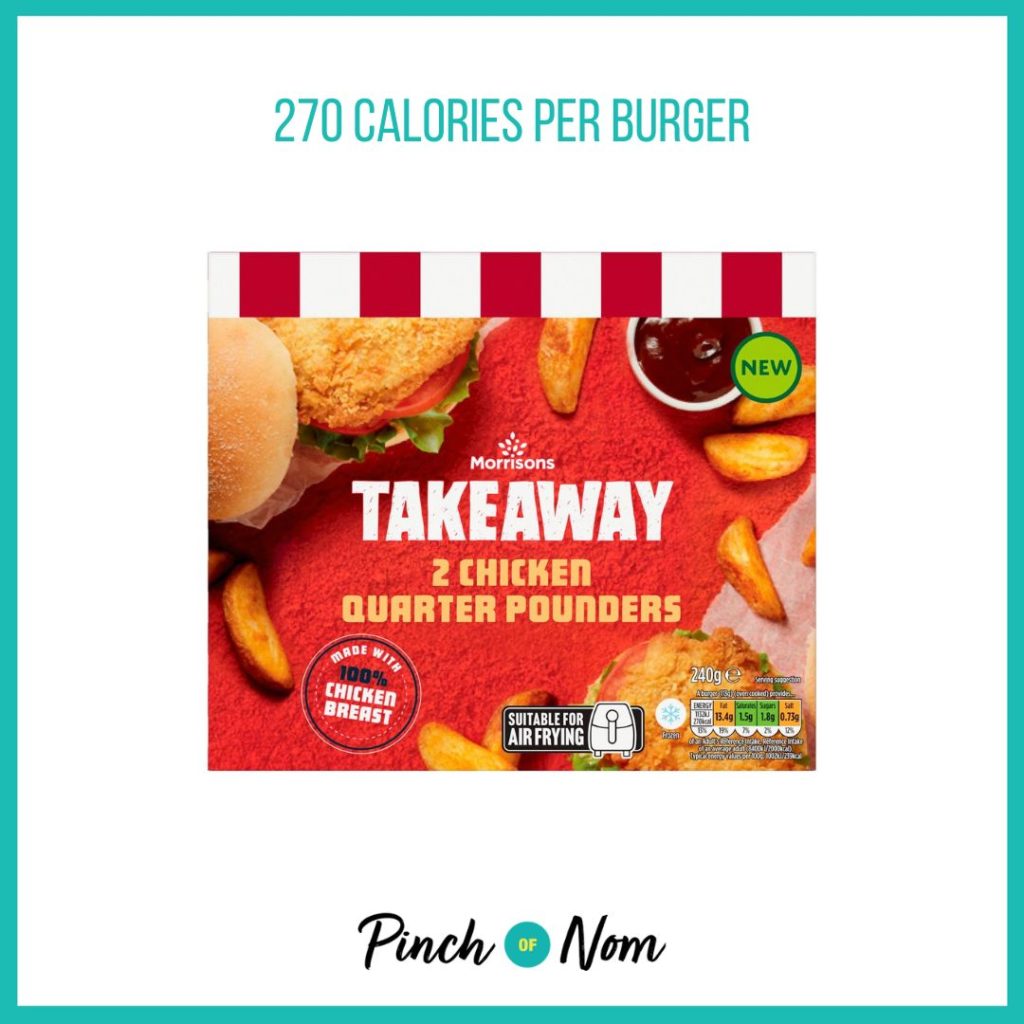 Morrisons Extra Crispy Chicken Fillet Burgers, featured in Pinch of Nom's Weekly Pinch of Shopping with the calorie count printed above (270 calories per burger).