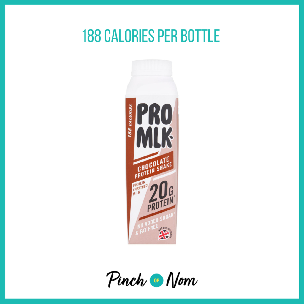 Pro Mlk Chocolate Protein Shake, featured in Pinch of Nom's Weekly Pinch of Shopping with the calorie count printed above (188 calories per bottle).