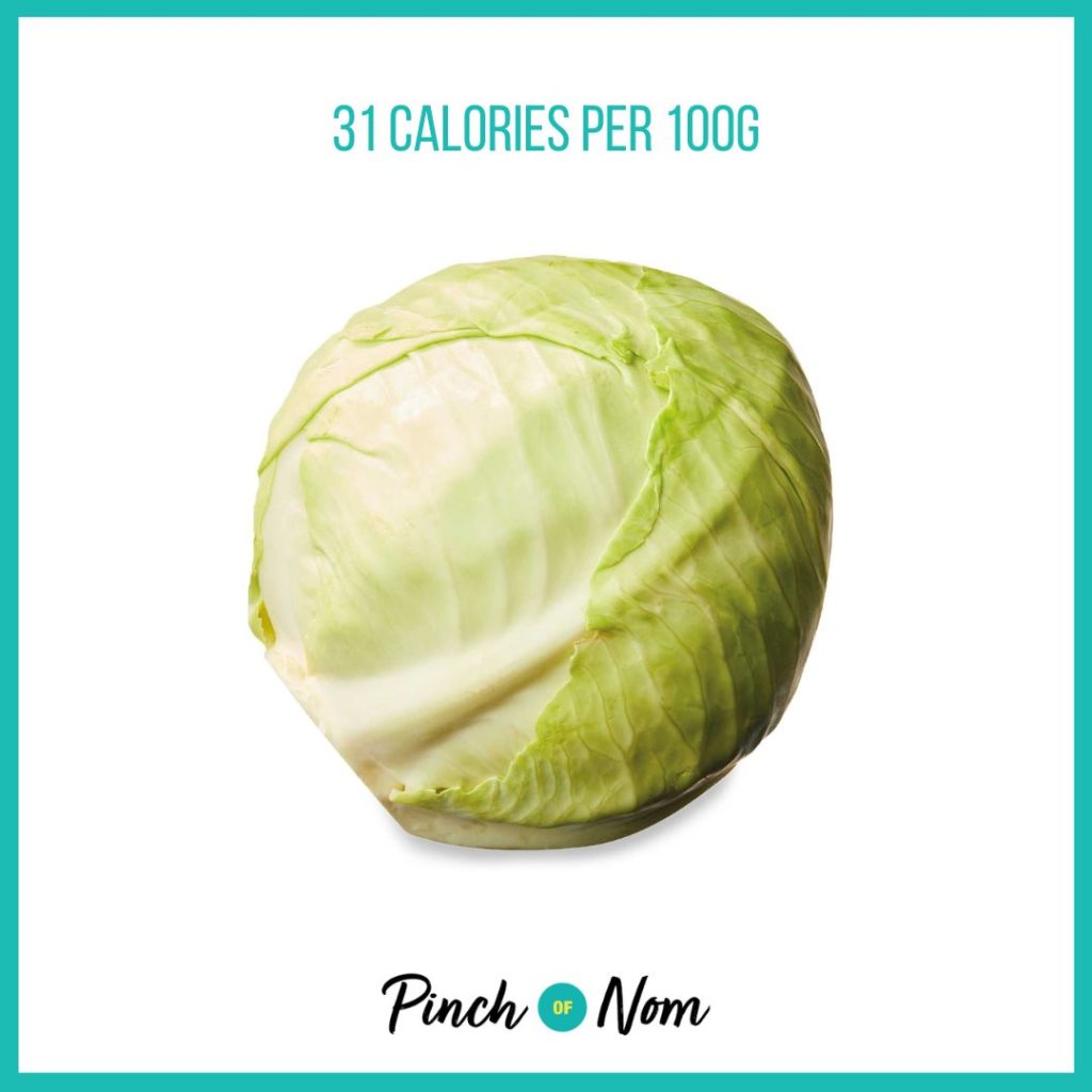 Cabbage from Aldi's Super 6 selection, featured in Pinch of Nom's Weekly Pinch of Shopping with calories above (30 calories per 100g).