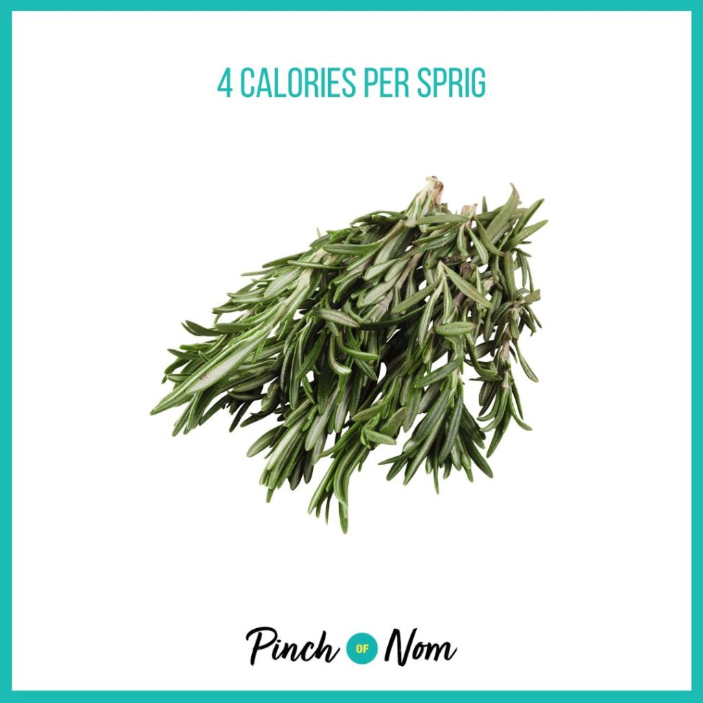 Rosemary from Aldi's Super 6 selection, featured in Pinch of Nom's Weekly Pinch of Shopping with calories above (4 calories per sprig).