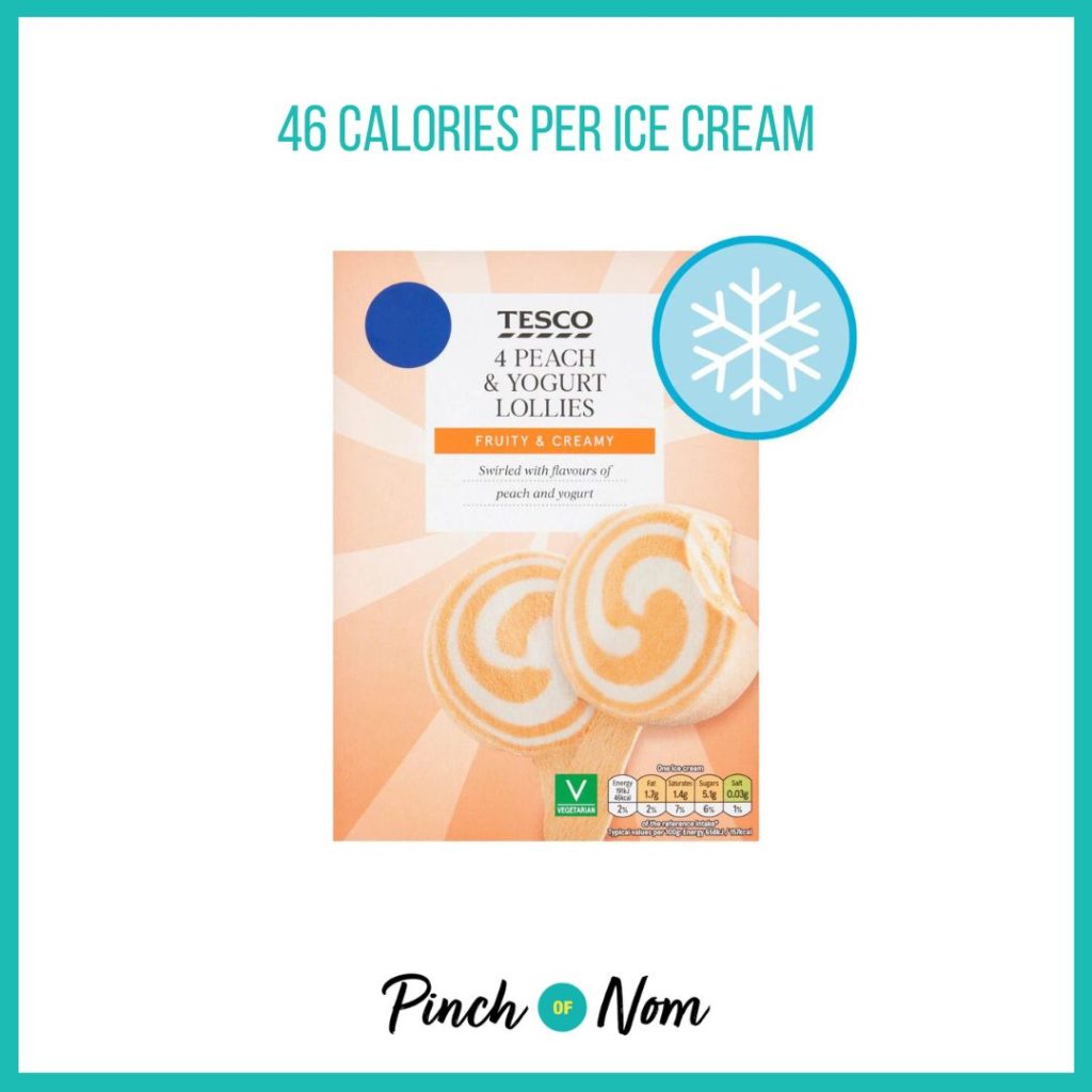 Tesco Peach & Yoghurt Swirled Lollies, featured in Pinch of Nom's Weekly Pinch of Shopping with the calorie count printed above (46 calories per ice cream).