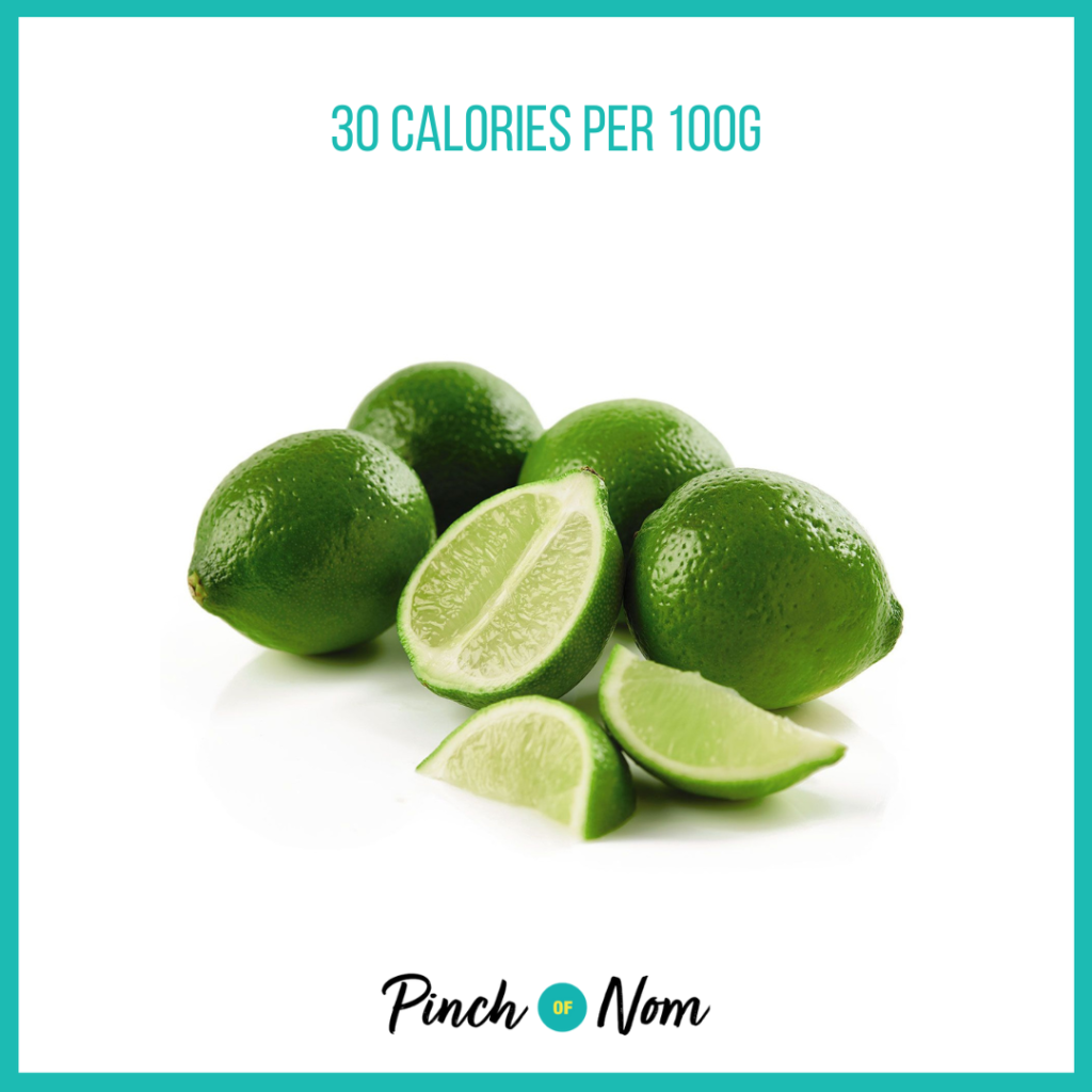 Limes from Aldi's Super 6 selection, featured in Pinch of Nom's Weekly Pinch of Shopping with calories above (30 calories per 100g).
