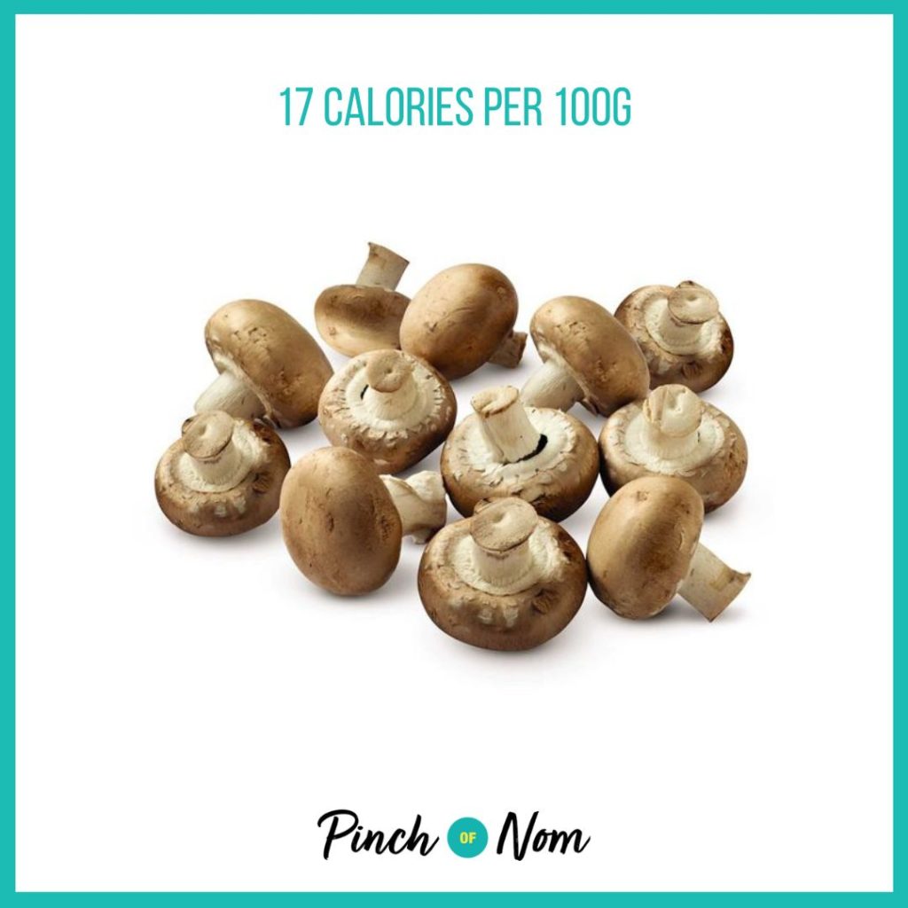 Chestnut Mushrooms from Aldi's Super 6 selection, featured in Pinch of Nom's Weekly Pinch of Shopping with calories above (17 calories per 100g). 